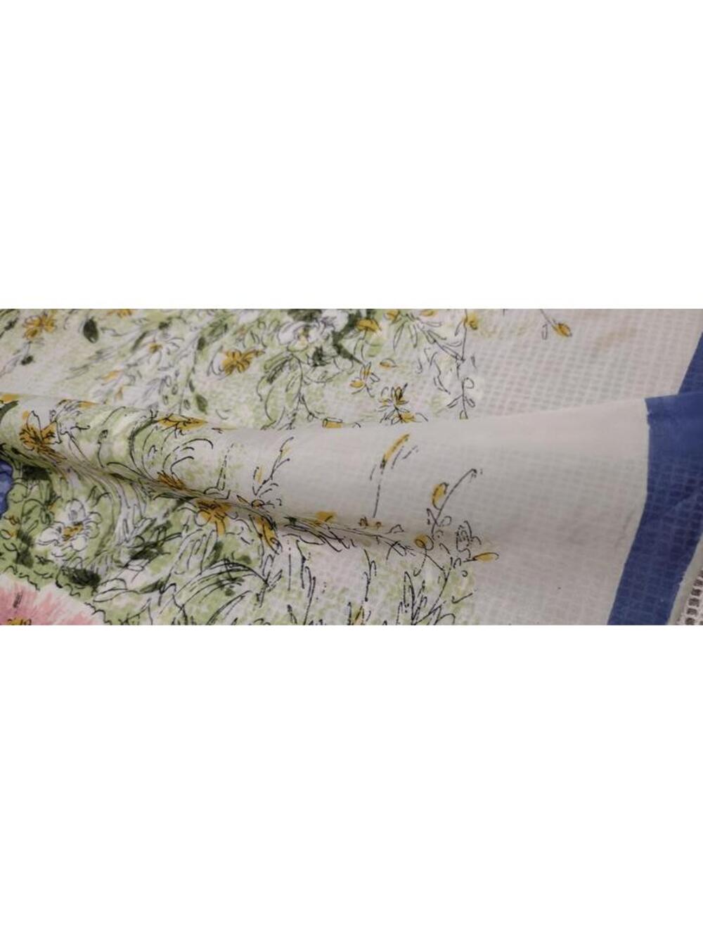 Vintage 1950s Fine Silk Scarf Periwinkle Flowers Pink Jade Green Hand Sewn Edges - Picture 13 of 16